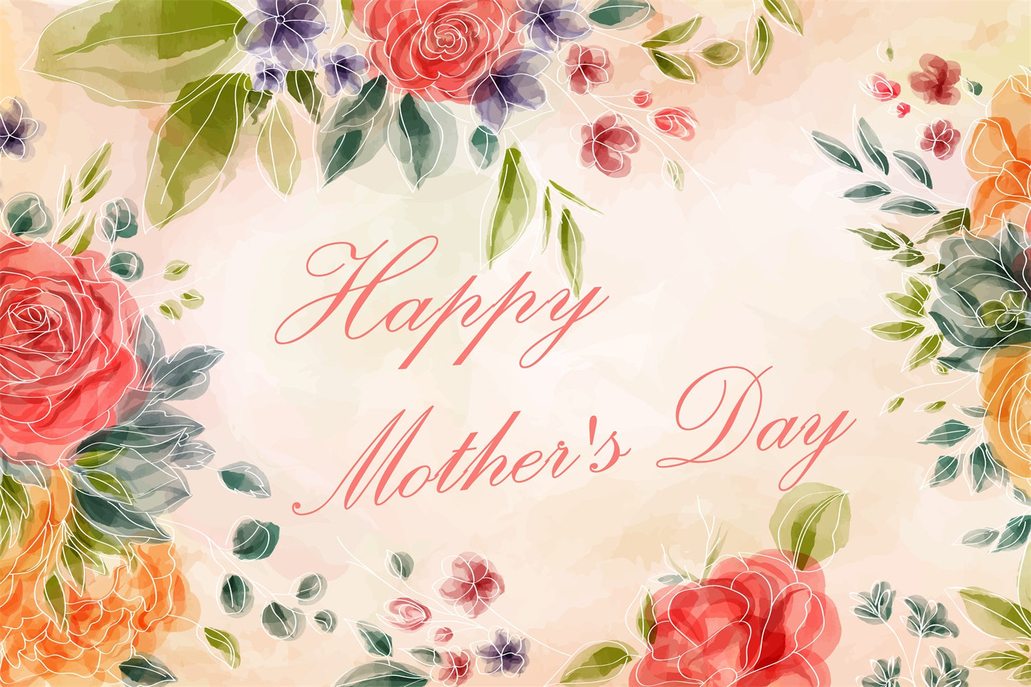 Mothers Day Photo Backdrop Rustic Watercolor Rose Custom Backdrop UK CJJ3-120