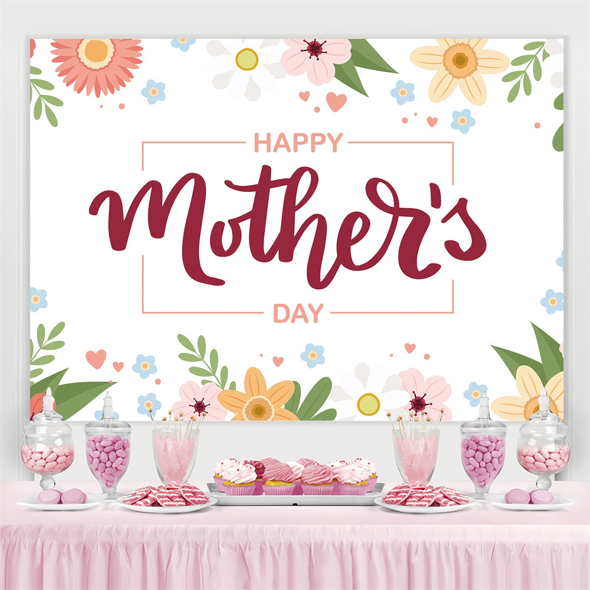 Backdrops For Mother's Day Elegant Floral Frame Custom Backdrop UK CJJ3-121