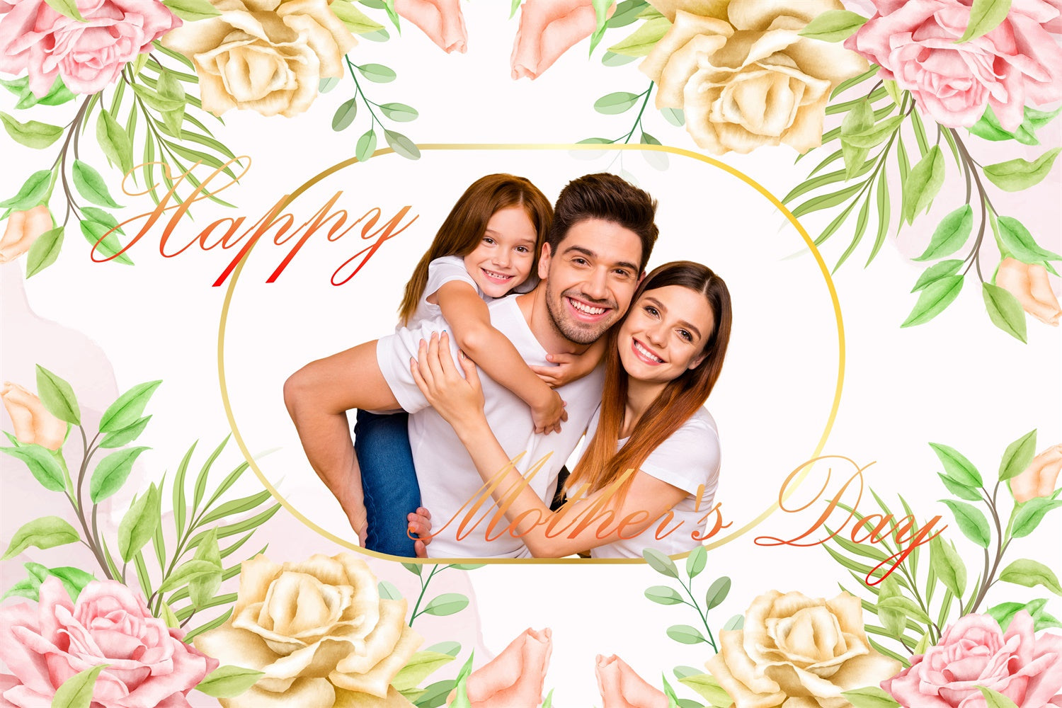 Mother's Day Backdrop Ideas Golden Floral Frame Custom Backdrop UK CJJ3-122