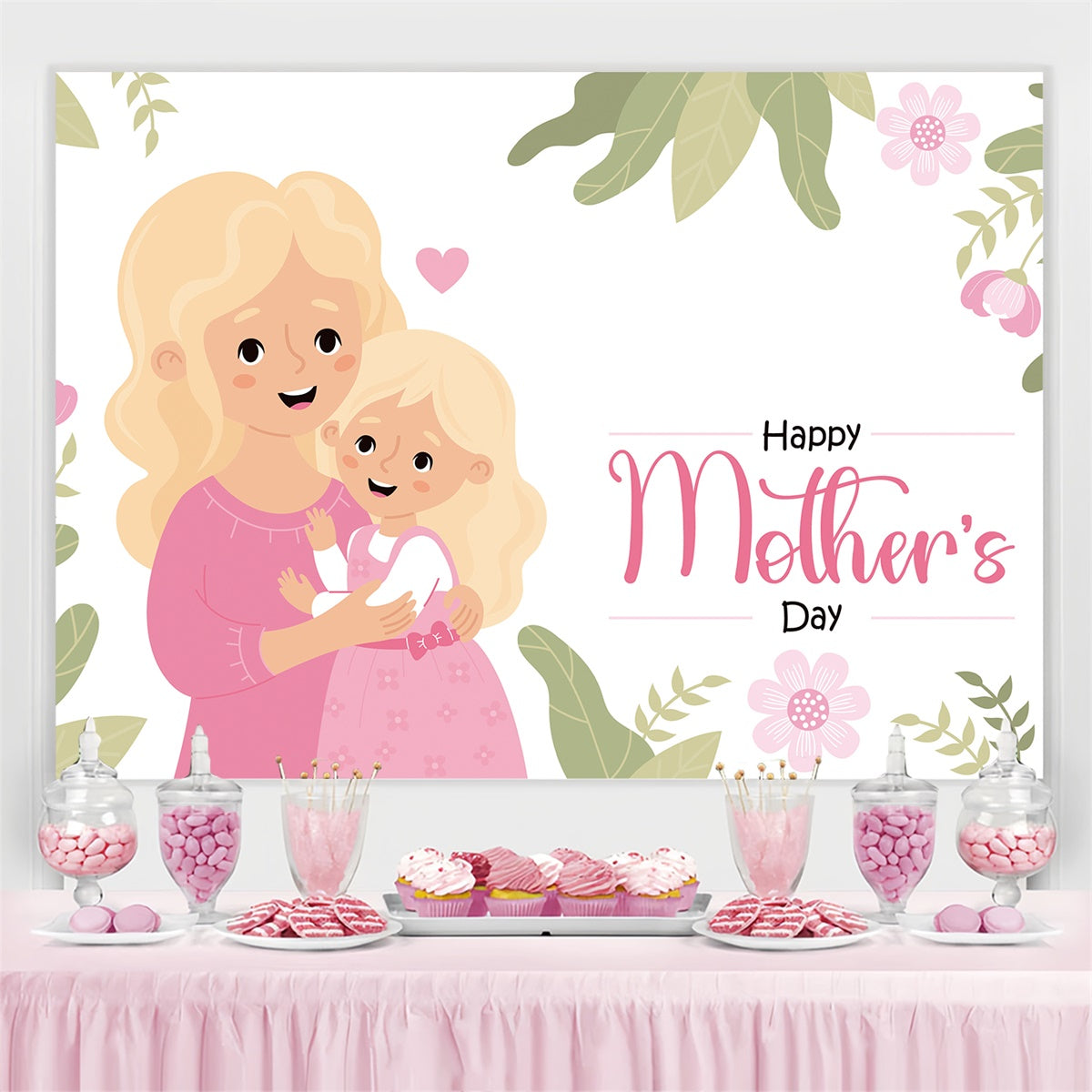 Mothers Day Backdrops Pink Floral Cartoon Personalized Backdrop UK CJJ3-125