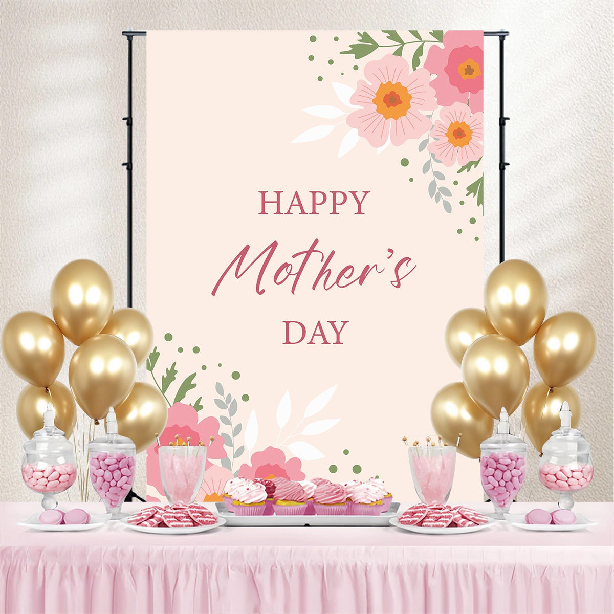 Backdrops For Mother's Day Minimalist Pink Floral Custom Backdrop UK CJJ3-128