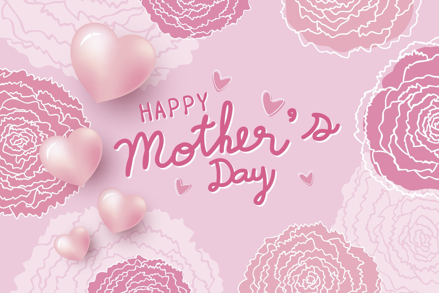 Mothers Day Backdrops Pink Carnation Love Hearts Custom Backdrop UK CJJ3-131