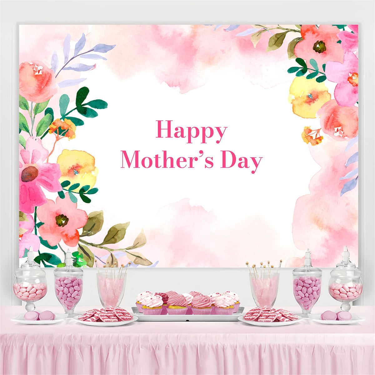 Backdrops For Mother's Day Blush Watercolor Floral Custom Backdrop UK CJJ3-133