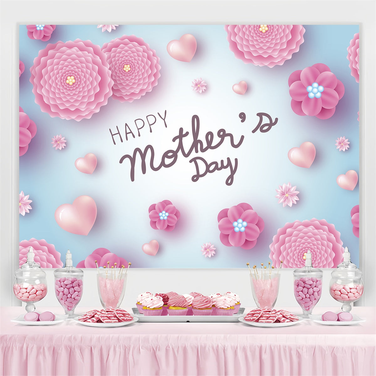 Happy Mother's Day Backdrop Delicate Heart Elegance Custom Backdrop UK CJJ3-140