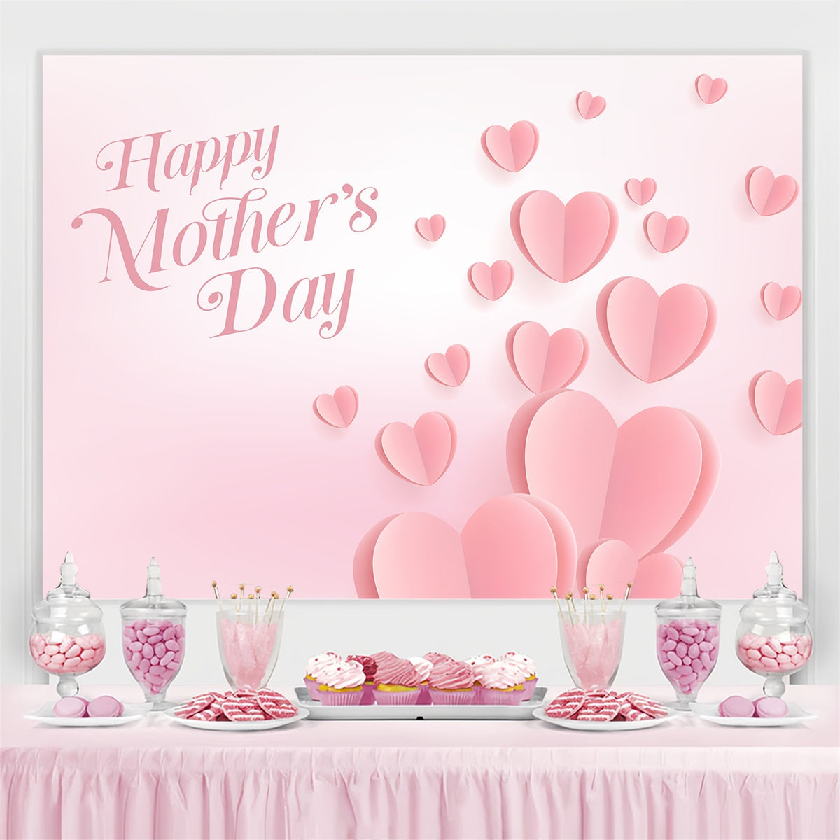 Mothers Day Backdrop Floating Pink Heart Personalized Backdrop UK CJJ3-145