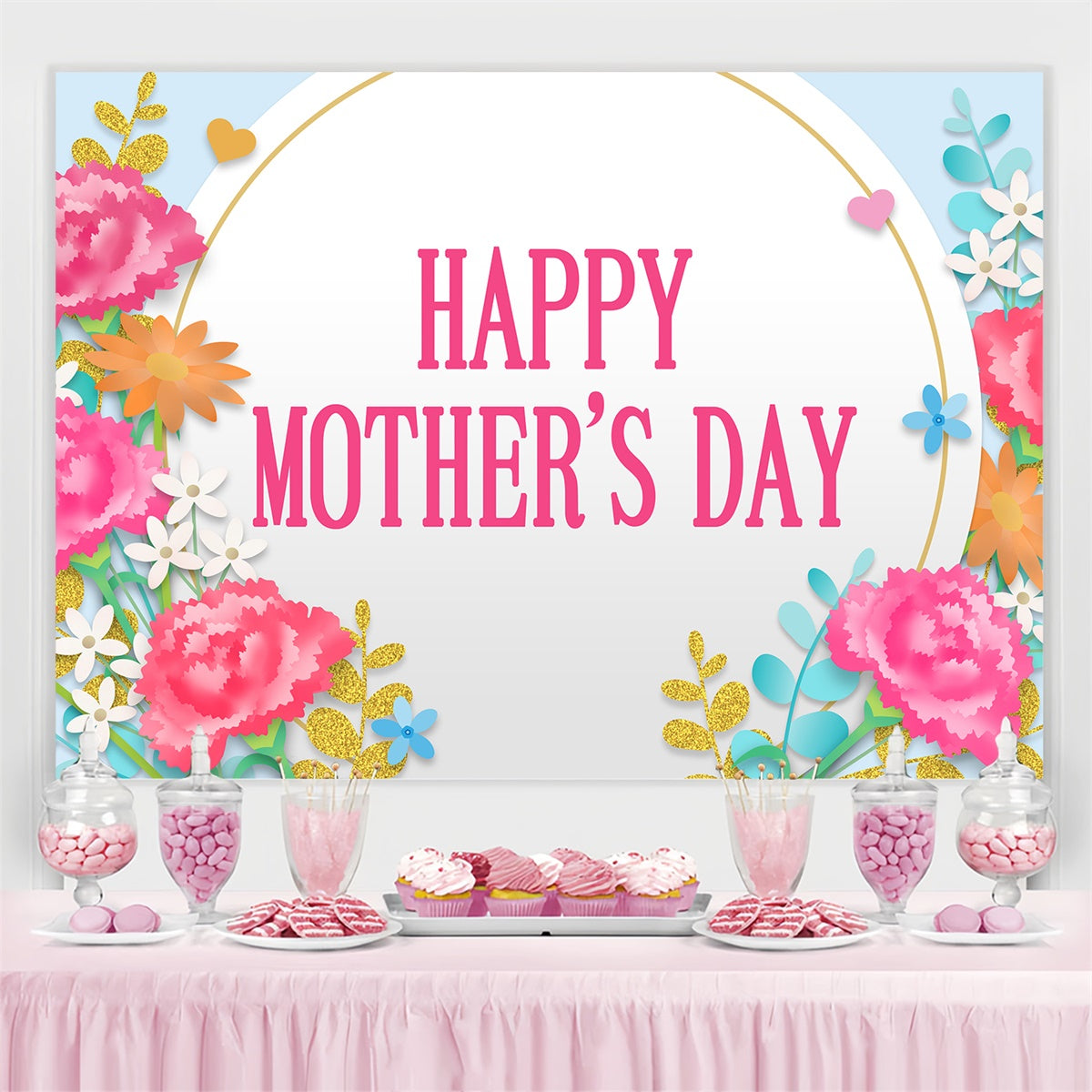 Happy Mother's Day Backdrop Pink Carnation Festive Custom Backdrop UK CJJ3-157