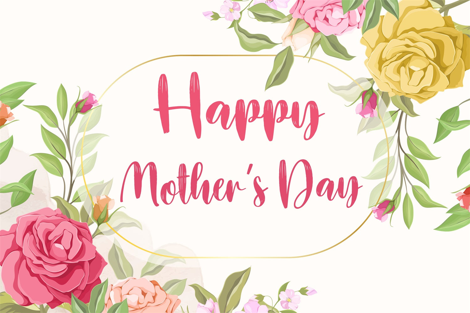 Mothers Day Backdrops Golden Frame Floral Watercolor Custom Backdrop UK CJJ3-161