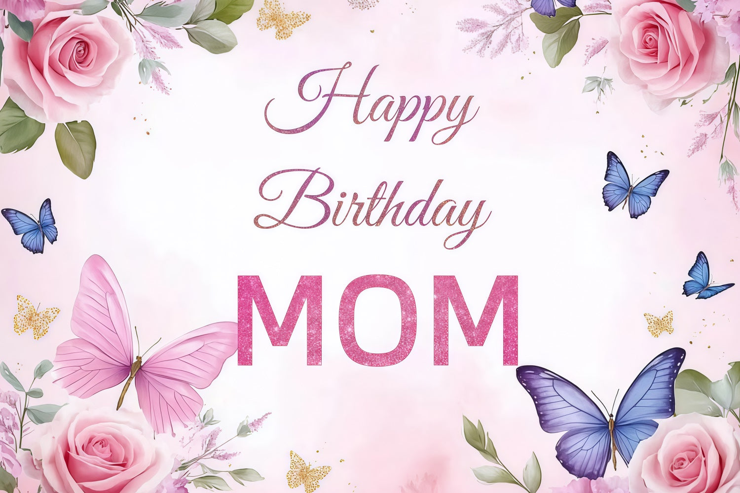 Customize Backdrop For Birthday Elegant Rose Butterfly Backdrop UK CJJ3-202