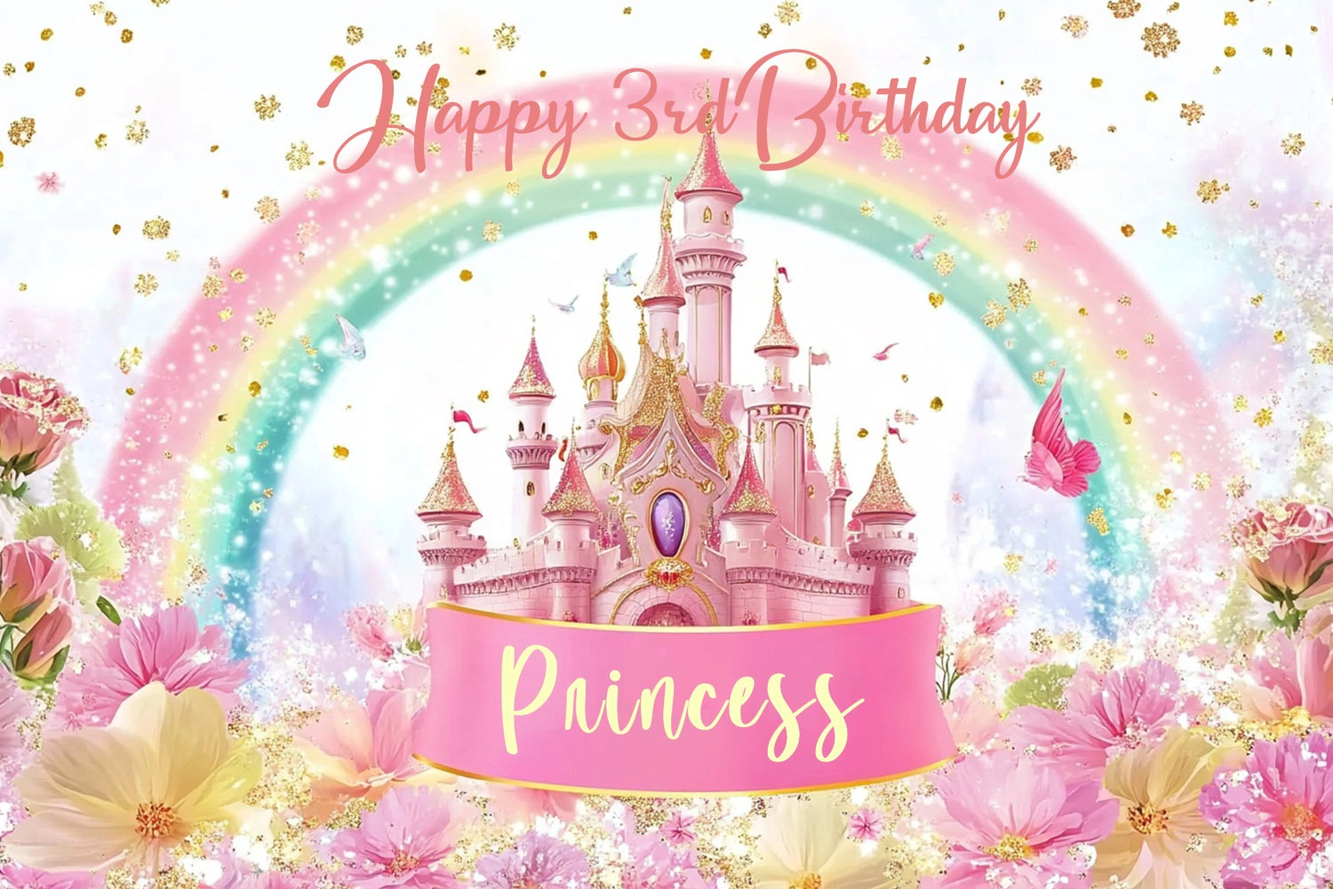 Personalized Birthday Backdrops Dreamy Rainbow Castle Backdrop UK CJJ3-204