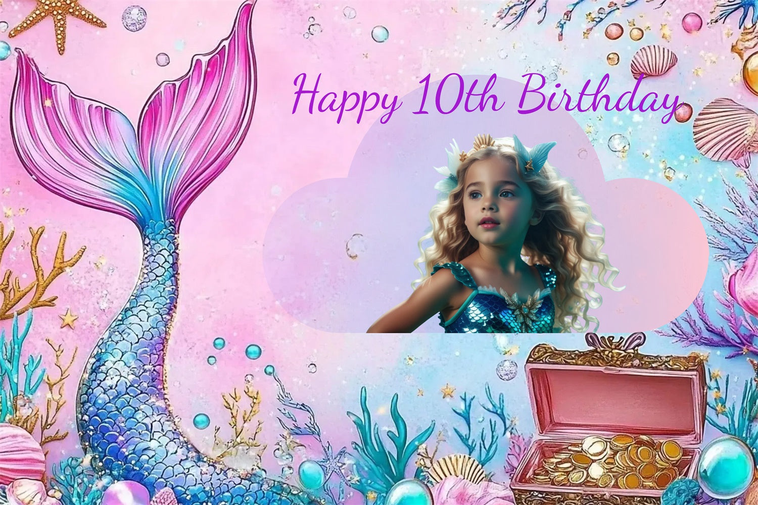 Custom Birthday Backdrops Magical Mermaid Undersea 10th Backdrop UK CJJ3-205