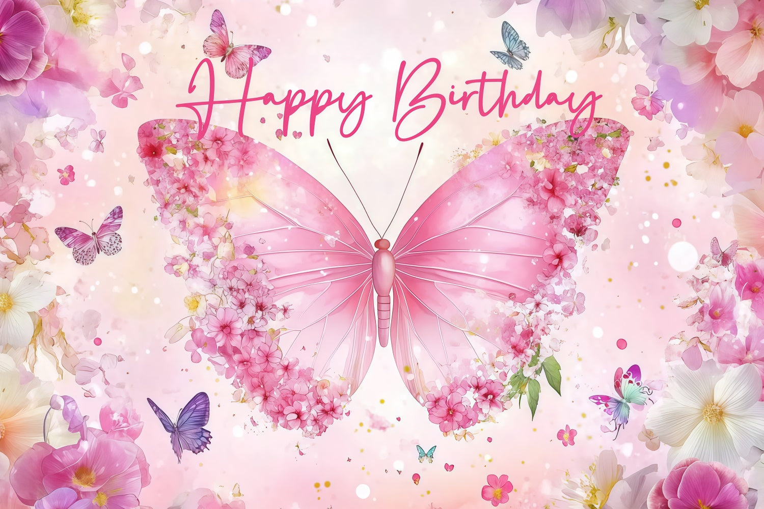 Custom Made Birthday Backdrops Dreamy Petal Butterfly Backdrop UK CJJ3-207