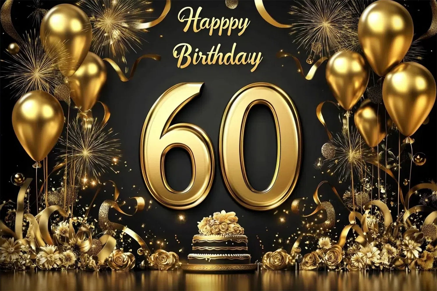 Personalized 60th Birthday Backdrop Golden Balloon Sparkle Backdrop UK CJJ3-208