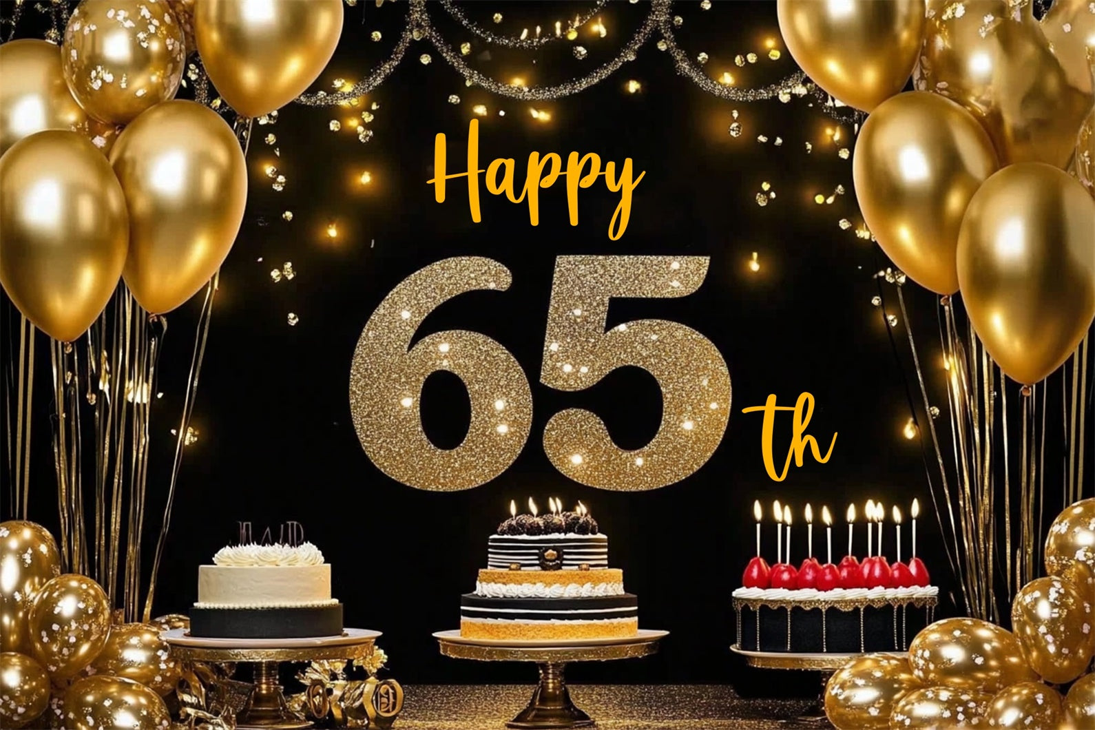 Customize Backdrop For Birthday Gold Balloons Cake 65th Backdrop UK CJJ3-211