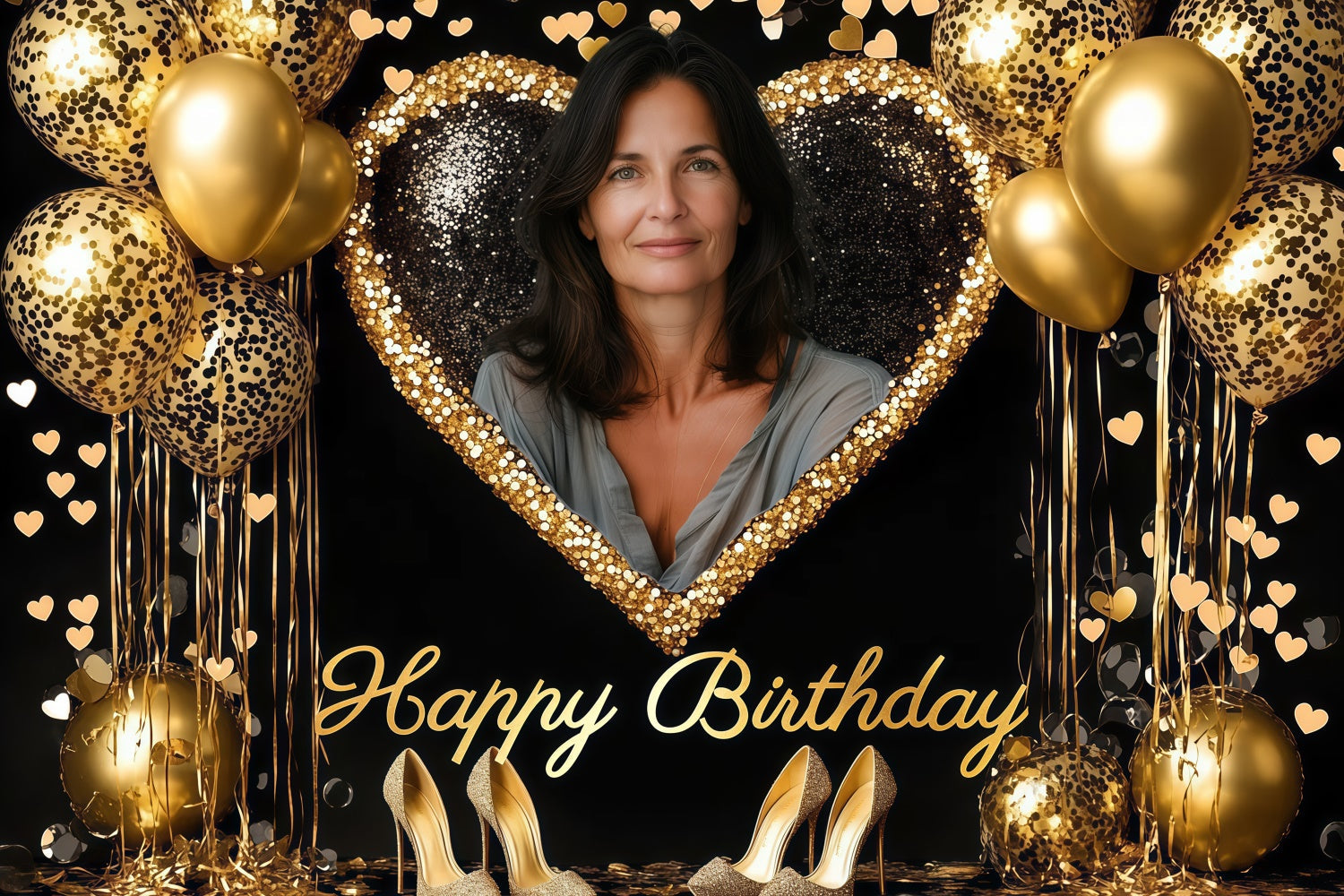 Custom Happy Birthday Backdrop Glitter Heart Frame Balloon Backdrop UK CJJ3-212