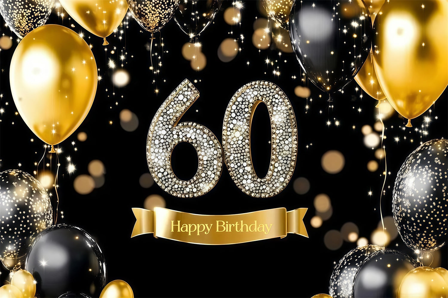 Customized Birthday Backdrop Shiny Diamond Balloon 60th Backdrop UK CJJ3-213