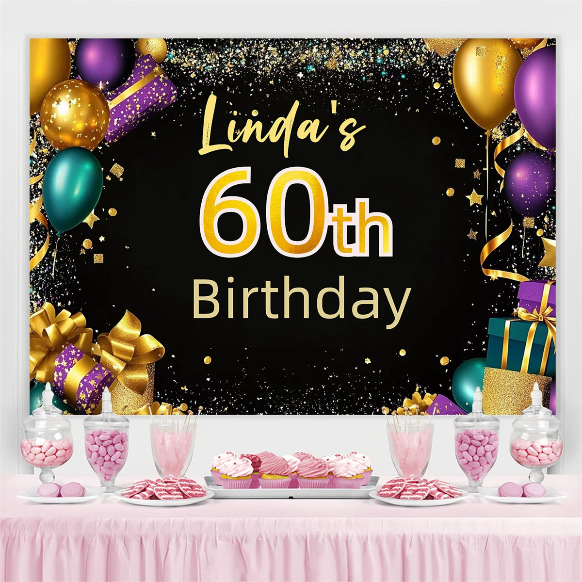 Personalized 60th Birthday Backdrop Balloon Colorful Confetti Backdrop UK CJJ3-215