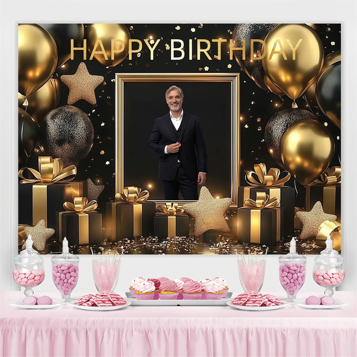 Customized Backdrop For Birthday Glittering Star Balloon Backdrop UK CJJ3-216