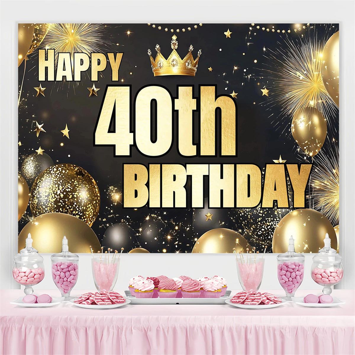 Custom Birthday Backdrops Elegant Balloon Fireworks 40th Backdrop UK CJJ3-220