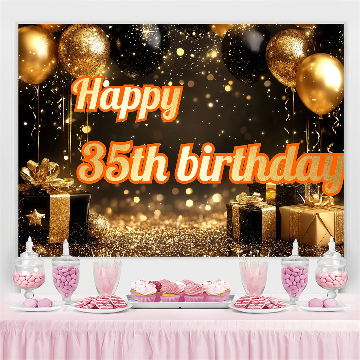 Personalized Birthday Backdrops Luxury 35th Golden Glitter Backdrop UK CJJ3-222