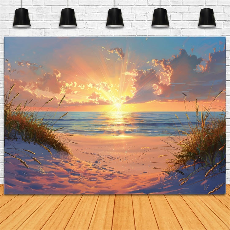 Beach Photo Backdrop Seaside Tranquil Morning Summer Backdrop UK CJJ3-223