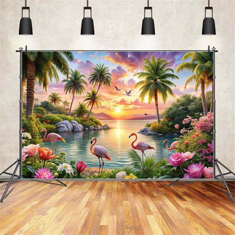 Tropical Beach Backdrop Island Flamingo Dream Summer Backdrop UK CJJ3-225