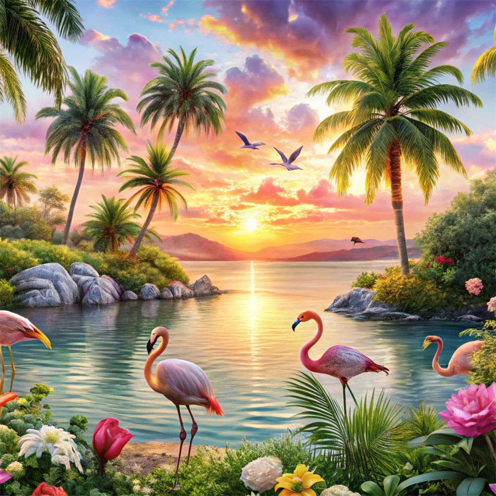 Tropical Beach Backdrop Island Flamingo Dream Summer Backdrop UK CJJ3-225