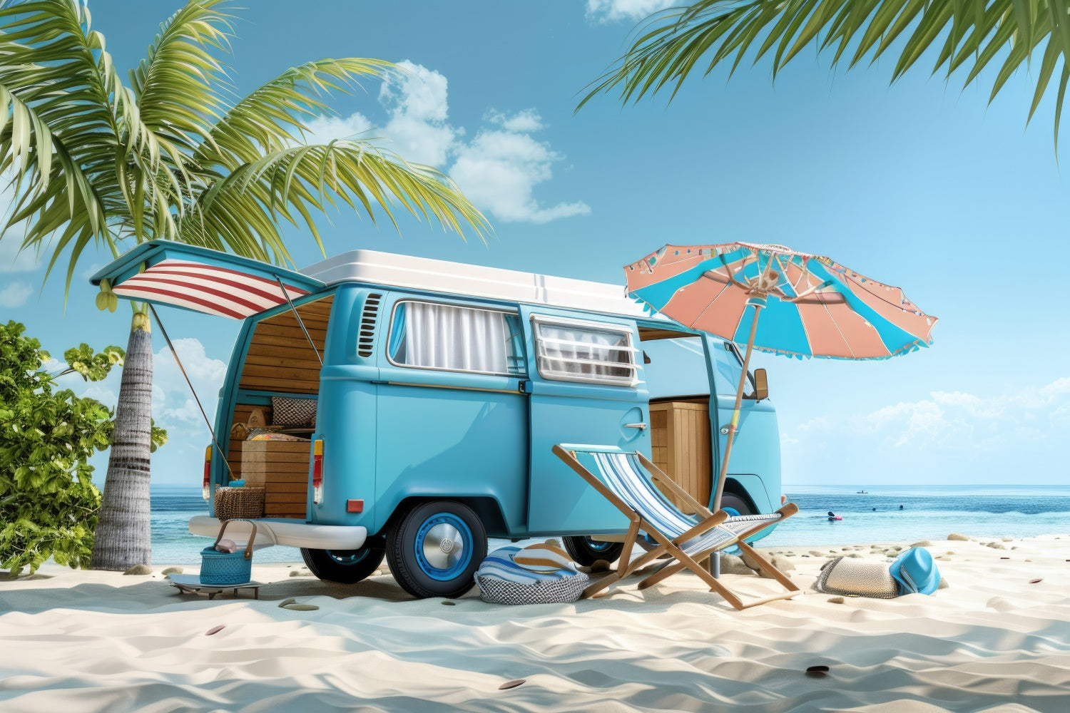 Beach Photography Backdrop Road Trip Beach Car Summer Backdrop UK CJJ3-227