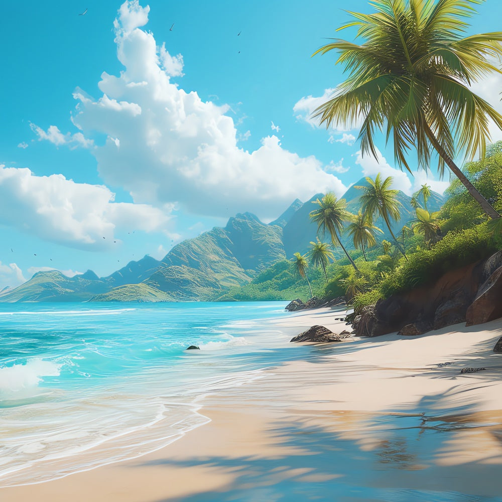 Photo Backdrop Beach Blue Ocean Palm Tree Summer Backdrop UK CJJ3-228