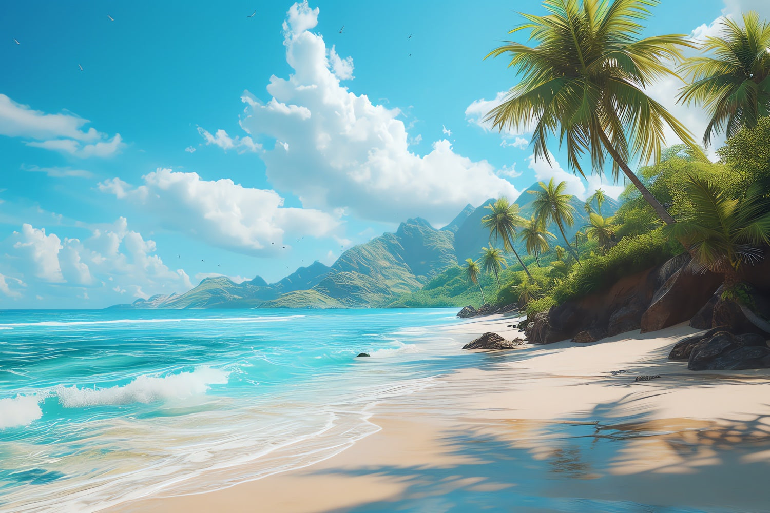 Photo Backdrop Beach Blue Ocean Palm Tree Summer Backdrop UK CJJ3-228