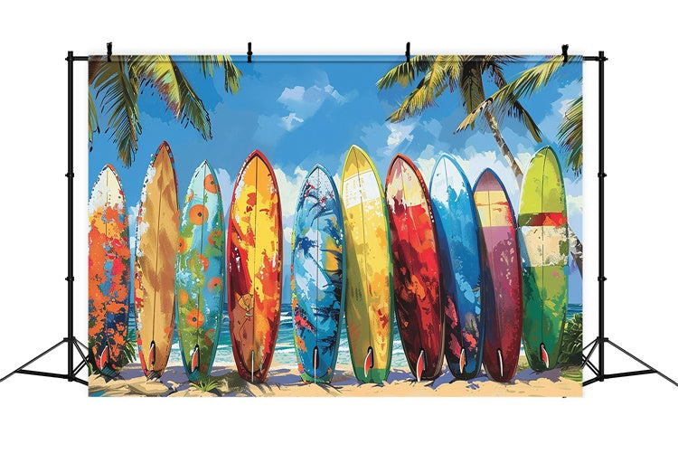 Beach Photo Backdrop Vibrant Surfboards Beach Summer Backdrop UK CJJ3-229