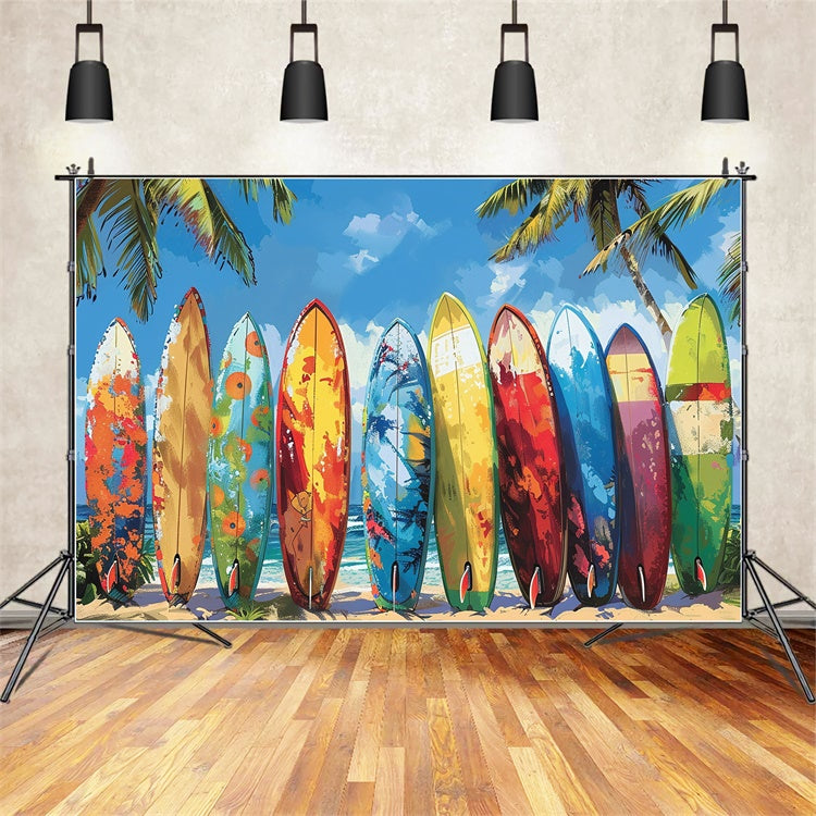 Beach Photo Backdrop Vibrant Surfboards Beach Summer Backdrop UK CJJ3-229