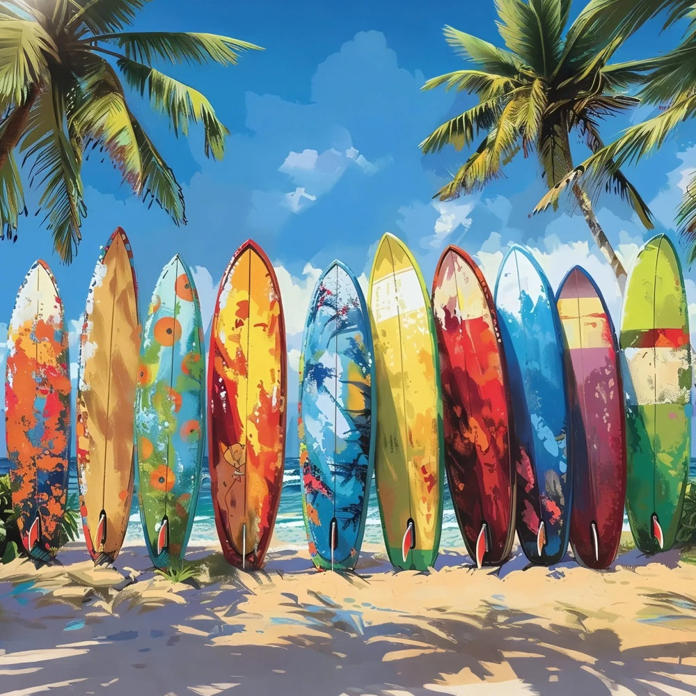 Beach Photo Backdrop Vibrant Surfboards Beach Summer Backdrop UK CJJ3-229