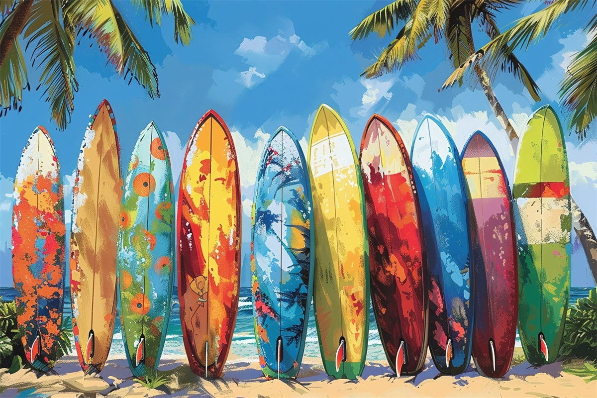 Beach Photo Backdrop Vibrant Surfboards Beach Summer Backdrop UK CJJ3-229