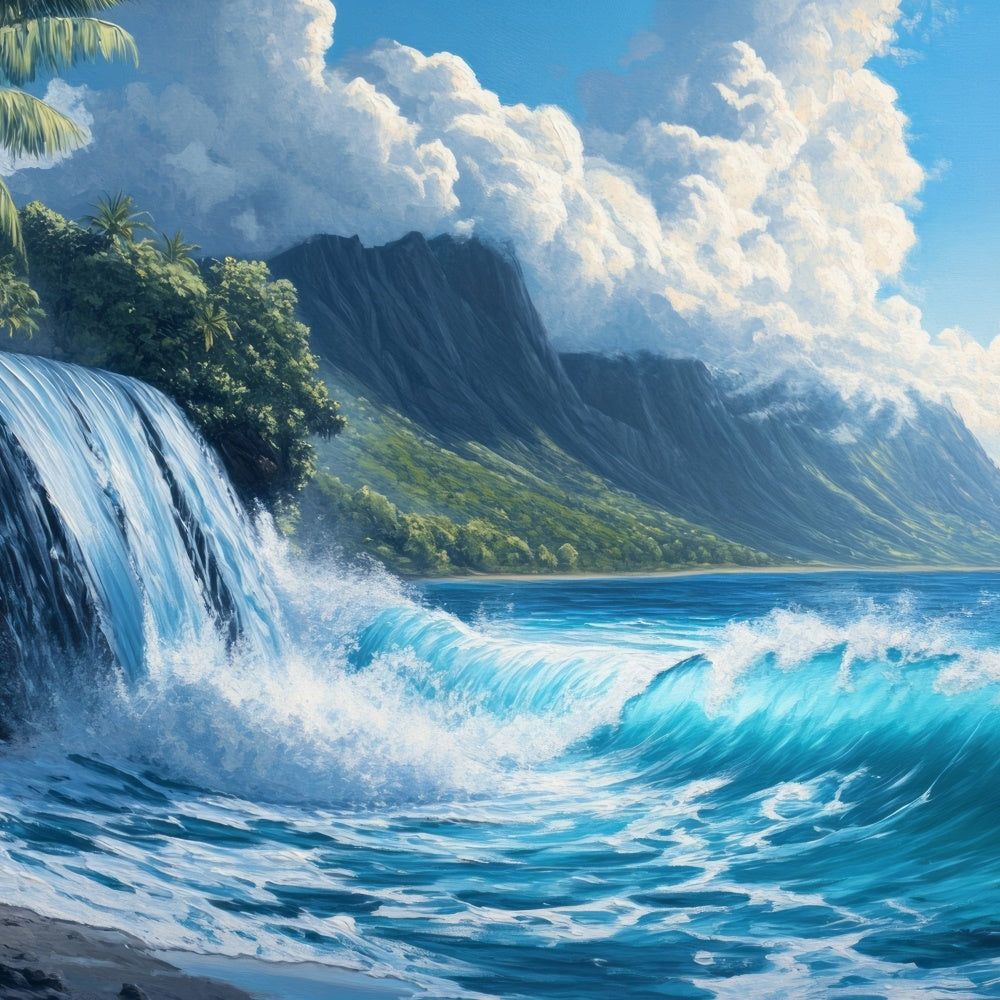 Beach Backdrop Ocean Waterfall Mountain View Summer Backdrop UK CJJ3-231