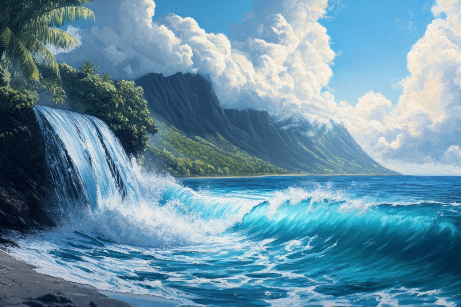 Beach Backdrop Ocean Waterfall Mountain View Summer Backdrop UK CJJ3-231