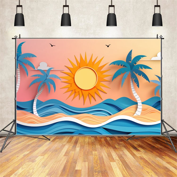 Summer Photo Backdrop Vibrant Paper Style Beach Backdrop UK CJJ3-233