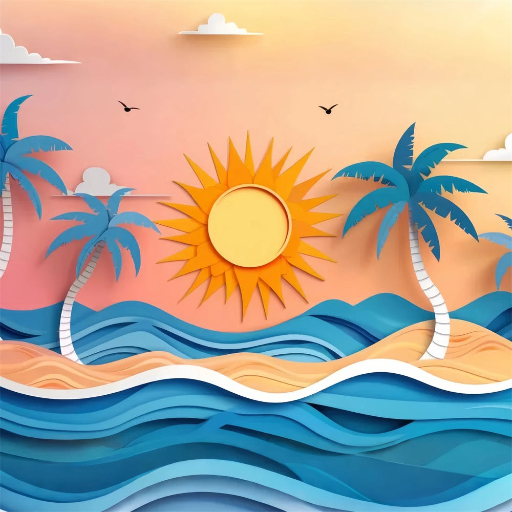Summer Photo Backdrop Vibrant Paper Style Beach Backdrop UK CJJ3-233