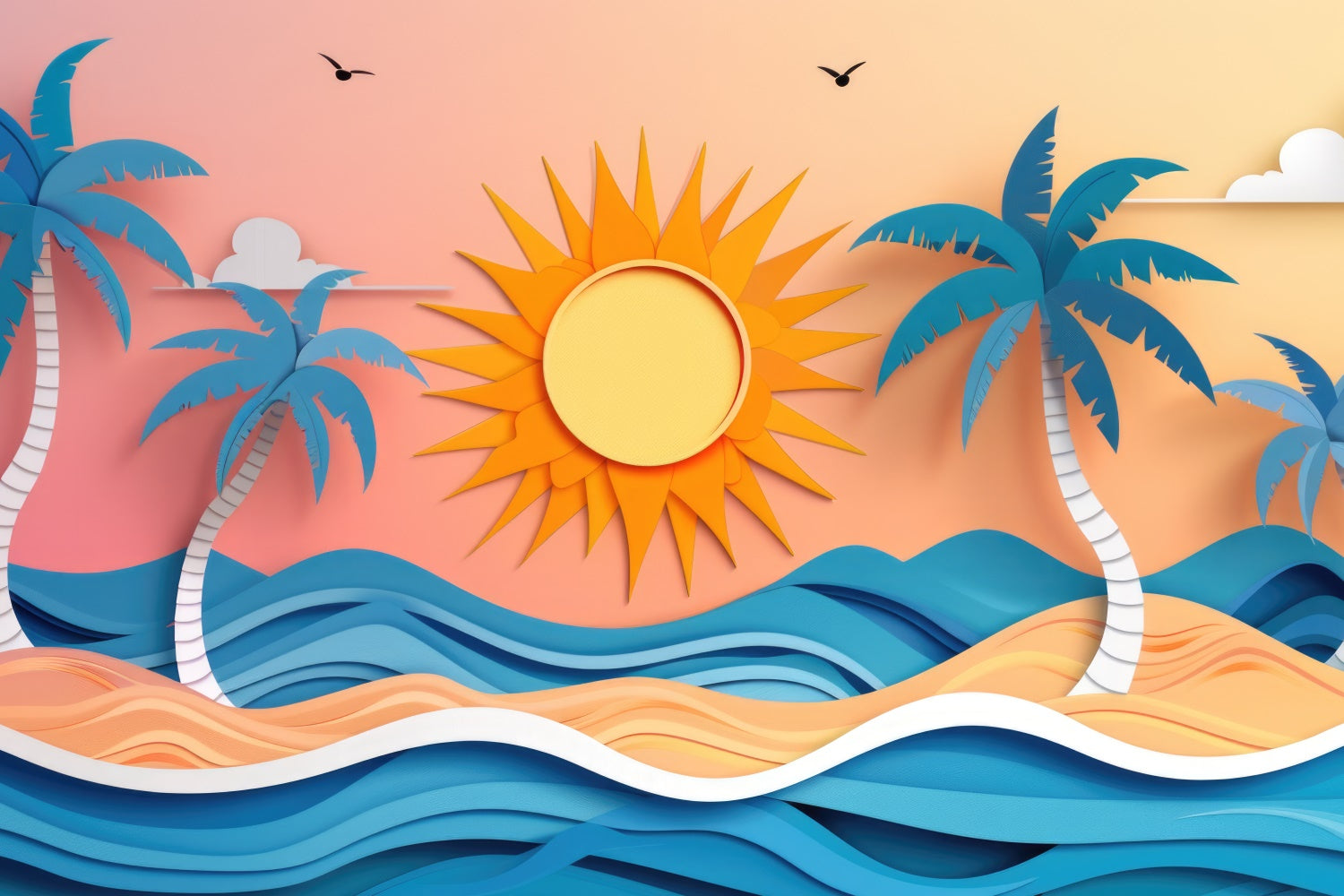 Summer Photo Backdrop Vibrant Paper Style Beach Backdrop UK CJJ3-233