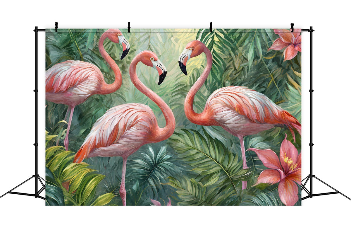 Tropical Photo Backdrop Flamingos Jungle Flower Summer Backdrop UK CJJ3-234