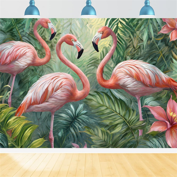 Tropical Photo Backdrop Flamingos Jungle Flower Summer Backdrop UK CJJ3-234