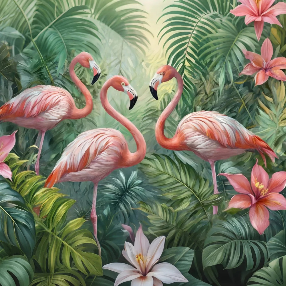 Tropical Photo Backdrop Flamingos Jungle Flower Summer Backdrop UK CJJ3-234