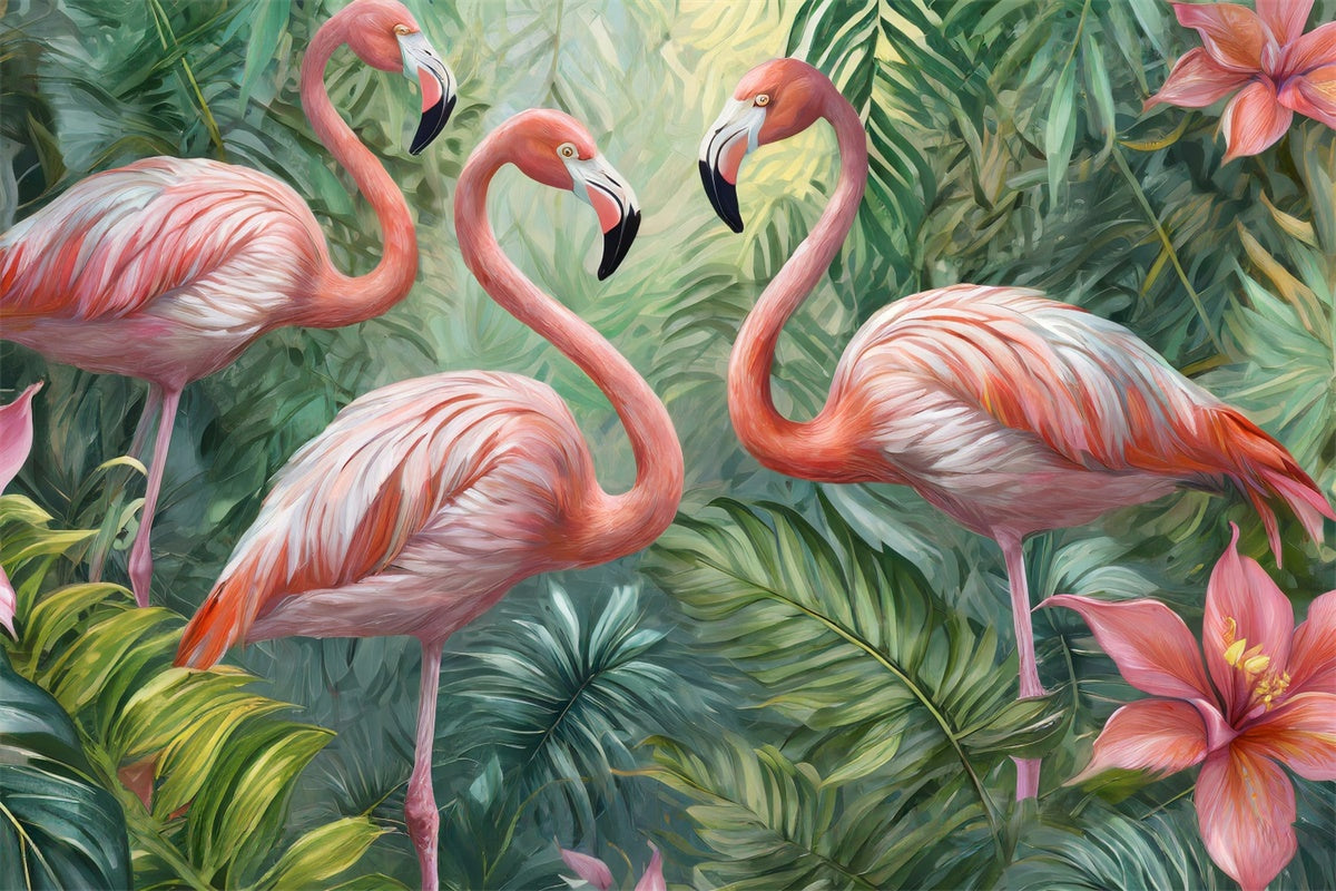 Tropical Photo Backdrop Flamingos Jungle Flower Summer Backdrop UK CJJ3-234