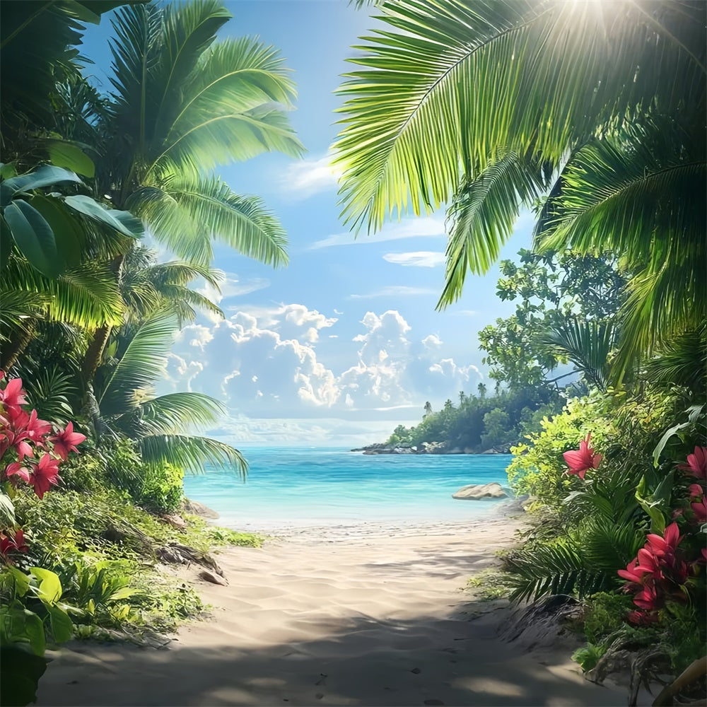 Photo Backdrop Beach Beach Trail Palm Leaves Summer Backdrop UK CJJ3-235