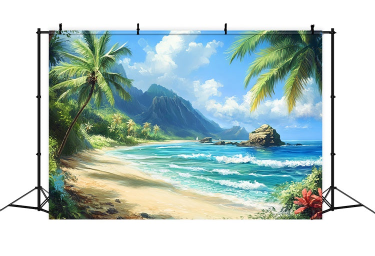 Beach Photo Backdrop Tropical Coastline Sky Summer Backdrop UK CJJ3-238