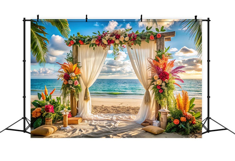 Beach Wedding Backdrop Tropical Beach Flower Summer Backdrop UK CJJ3-239