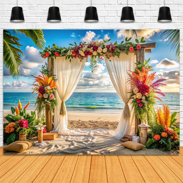 Beach Wedding Backdrop Tropical Beach Flower Summer Backdrop UK CJJ3-239