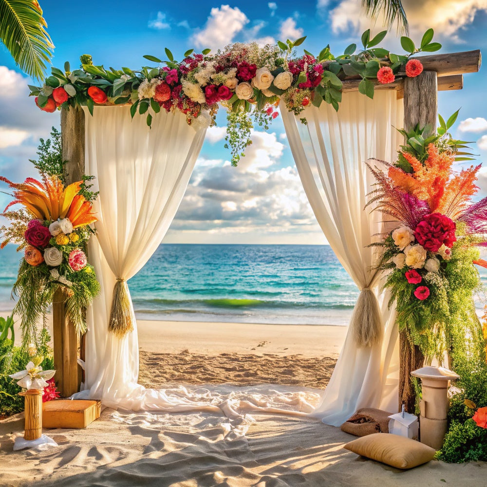 Beach Wedding Backdrop Tropical Beach Flower Summer Backdrop UK CJJ3-239