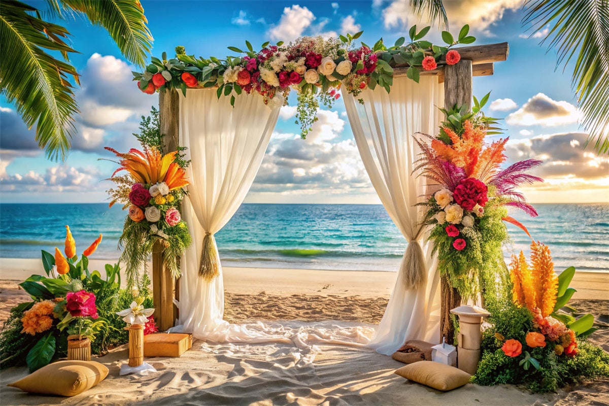 Beach Wedding Backdrop Tropical Beach Flower Summer Backdrop UK CJJ3-239