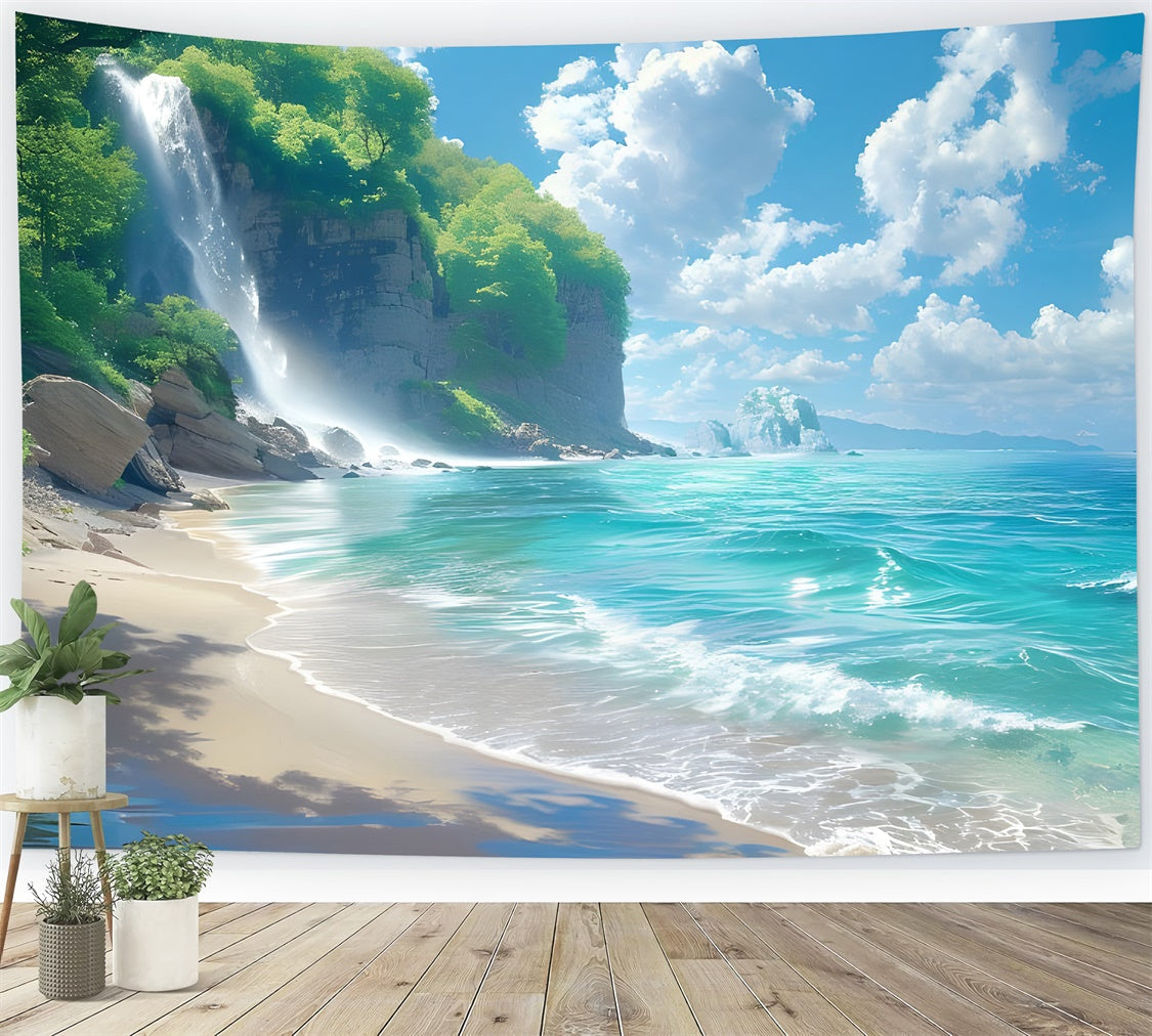 Beach Photography Backdrop Waterfall Beach Summer Backdrop UK CJJ3-240