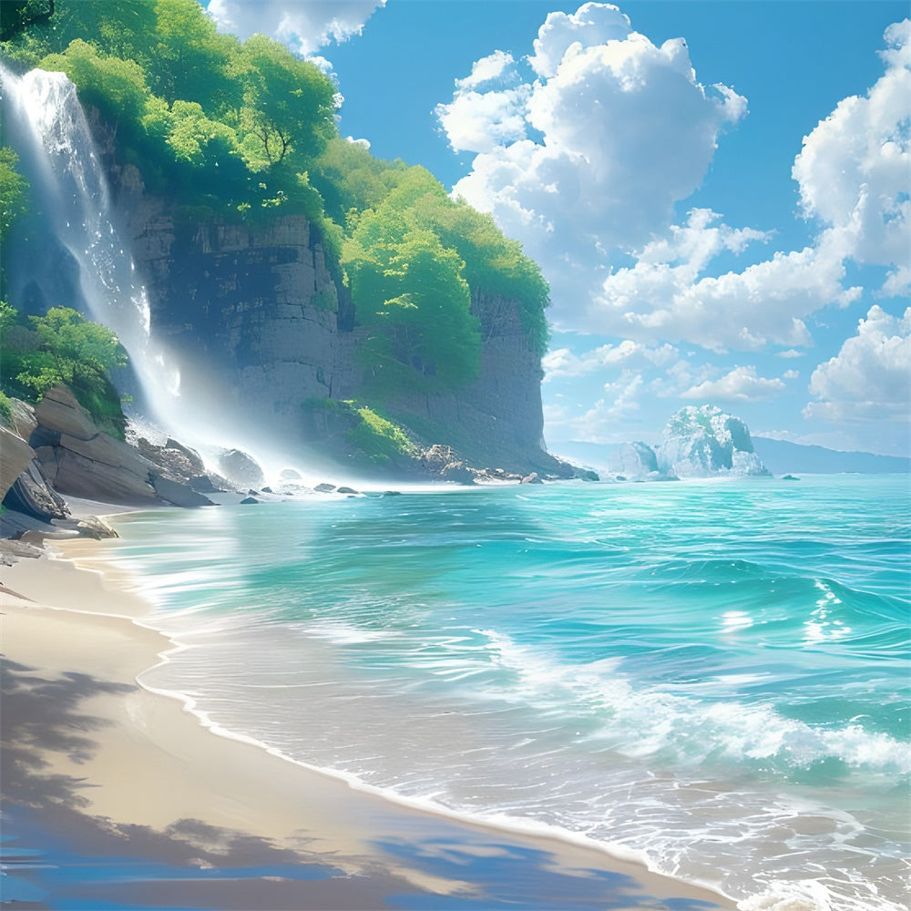 Beach Photography Backdrop Waterfall Beach Summer Backdrop UK CJJ3-240